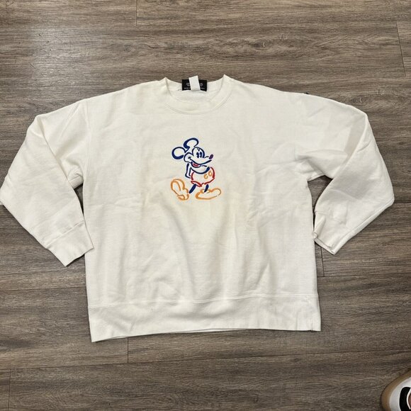 Vintage Disney Originals Mickey Mouse Embroidery Print White Crewneck Sz L/XL